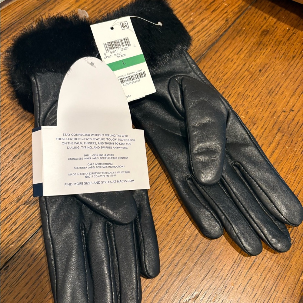 NWT Charter Club Faux Fur-Cuff Leather Tech Gloves - Women's sz L - Picture 5 of 6